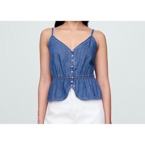 GAP Denim Peplum Camisole Top Medium Wash Button Front‎ XS 776850-00-1